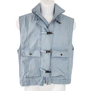 Le Tigre Women's Medium Denim Vest Zip & Buckle Pockets Y2K Vintage Street Style